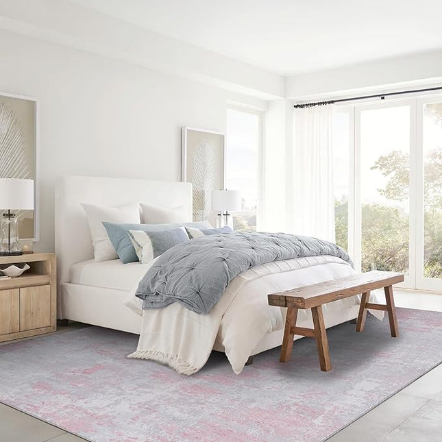 Modern Abstract Area Rug 8x10 Non Slip Non Shedding Rug Low Pile Stain Resistant for Bedroom Living Room,Grey Pink