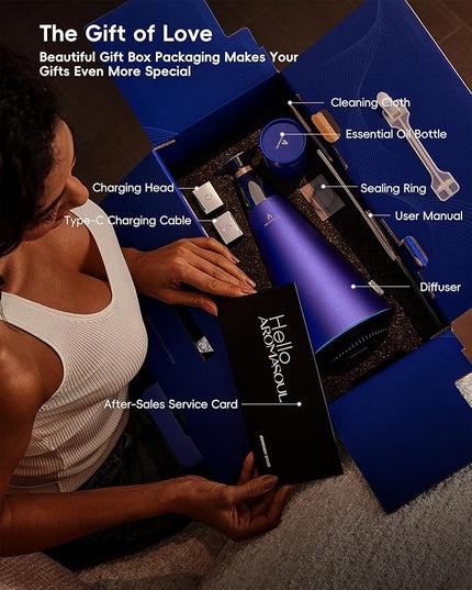 Waterless Scent Diffuser Starter Kit - 1500 Sq Ft Coverage, Alloy Atomization System,Mood Light,Smart Rechargeable Hotel Scent Diffuser, Including 120ml Essential Oil, for Home,Large Room,Spa,Blurple