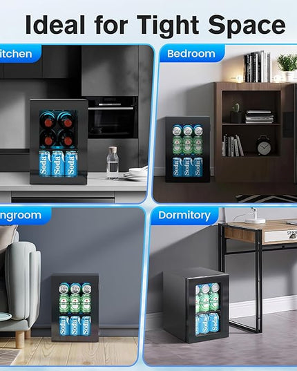 24 Cans Beverage Refrigerator Cooler, Mini Fridge Countertop Drink Cooler for Soda, Canned Beer, Adjustable Digital Temperature Control for Home Dorm Office, Black
