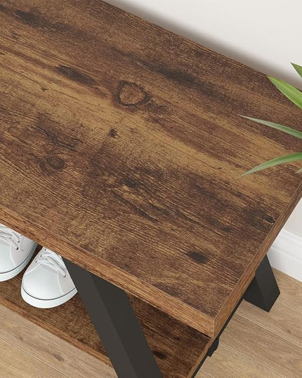 LVB Wood Bench, Industrial Storage Entryway Indoor Bench for Bedroom Hallway Living Room, Rustic Famhouse Wooden Metal Shoe Rack Accent Foyer Bench Seat for Entrance Sitting, Rustic Brown, 47 in Long