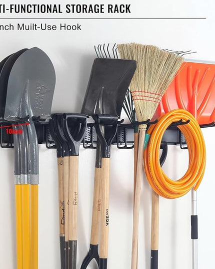 Wall Mount Tool Storage Rack, Garage Organization, Heavy Duty Garage Storage Tool Organizer, Garden Tool Wall Hooks and Hangers, Hold Up to 350lbs Black 2Pack
