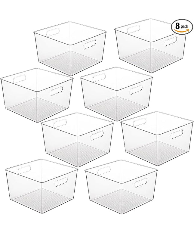 Vtopmart 8 Pack Extra Large Clear Plastic Storage Bins,11x11 Cube Acrylic Organizer Square Containers with Handle for Pantry,Closet,LaundryRoom,Kitchen,Bathroom,UnderSink Organization