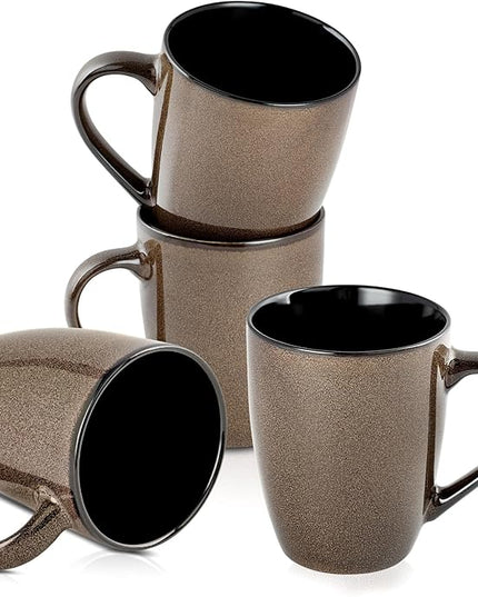 SEDEME Brown 12oz Rustic Ceramic Mugs (4 Pack) - Handle Coffee Mugs for Hot Drinks