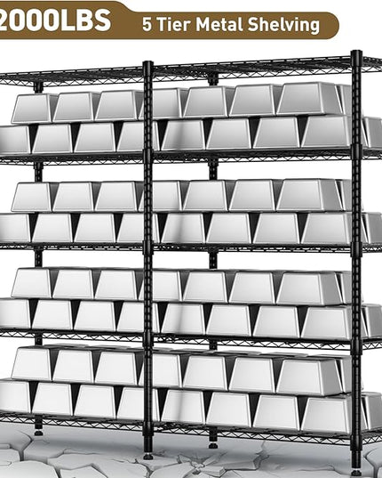 Himimi 72" W Wire Rack Shelving-2000LBS Capacity, Adjustable Storage Shelves Metal Shelves for Storage, 5-Tier Heavy Duty Wire Organizer for Kitchen, Garage, Pantry, 72" W x 18" D x 72" H, Black