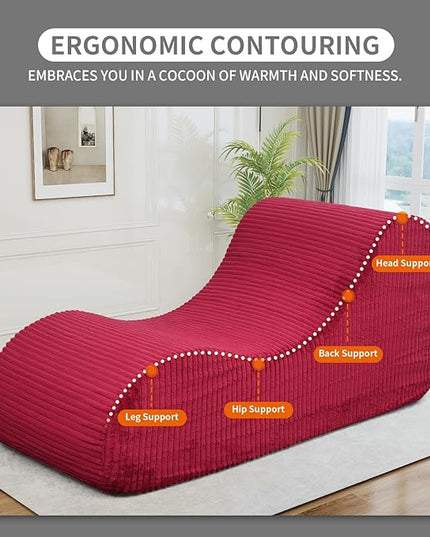 Rattaner Corduroy Chaise Lounge Chair Couch Indoor Boneless Oversized High-Density Sponge Soft Sofa for Yoga, Red