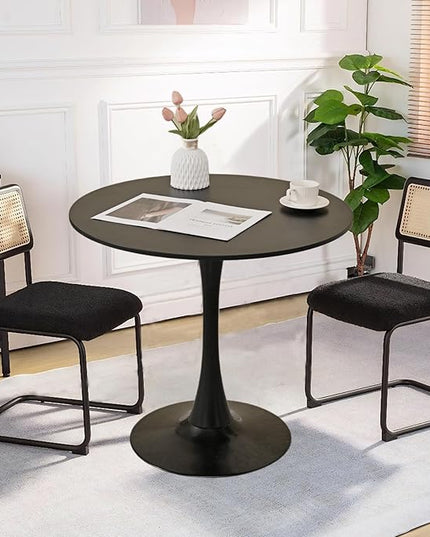Round Table,31.5" Modern Dining Table for 2-4 People with MDF Top&Metal Pedestal Base,Coffee Table Thickened Tabletop for Dining Room/Kitchen/Living Room,Black