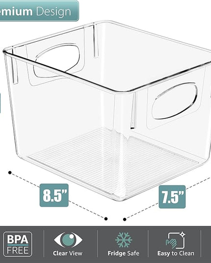 Sorbus 8 Pack Medium Clear Plastic Storage Bins, Clear Organizer Bins with Handle for Kitchen, Pantry, Cabinet, Refrigerator, Craft, Toys, Clothes, Closet, Under Sink, Bathroom Organizers and Storage