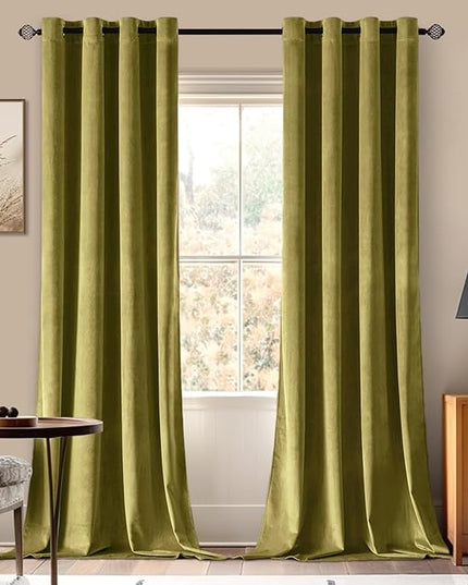 MIULEE Velvet Curtains Moss Green Elegant Grommet Curtains Thermal Insulated Soundproof Room Darkening Long Black Out Drapes for Classical Living Room Bedroom Decor 52 x 96 Inch Length Set of 2