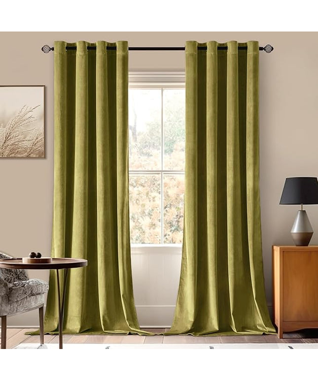 MIULEE Velvet Curtains Moss Green Elegant Grommet Curtains Thermal Insulated Soundproof Room Darkening Long Black Out Drapes for Classical Living Room Bedroom Decor 52 x 96 Inch Length Set of 2