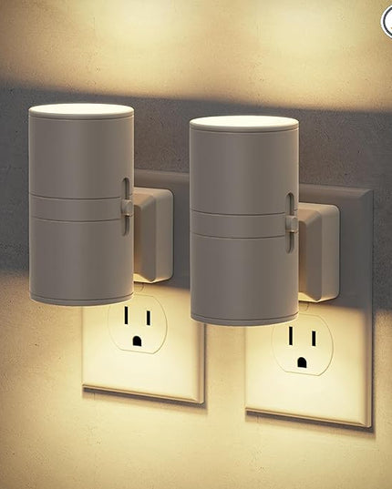 JandCase Night Lights Plug into Wall, Dimmable Gray Night Lights with Dusk to Dawn Light Sensor, Soft White 3000K, 0-100LM Adjustable Brightness Nightlight for Hallway Bathroom, 2 Pack