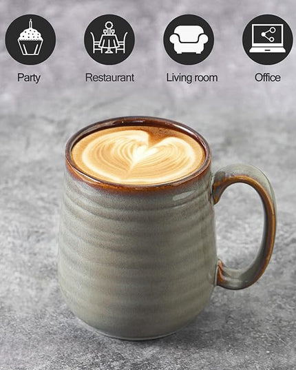 HASENSE Coffee Mugs Set of 4, 12 oz Coffee Cups Ceramic, Stoneware Latte Mug with Large Handle for Coffee, Tea, Milk and Chocolate,Easy Hold & Clean, Dishwasher & Microwave Safe, Light Grey