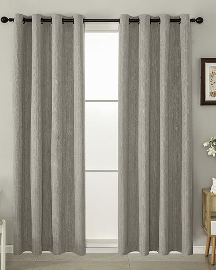 Jacquard Linen Curtains 72 inch Length 2 Panels Thick Faux Linen Blended Window Drapes Burlap Textured Curtains with Grommet for Living Room Bedroom Farmhouse (52x72 Light Khaki) Natural