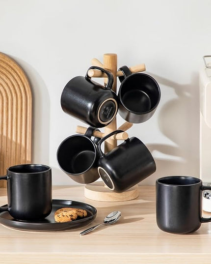 vancasso Stoneware Coffee Mugs Set, 16 oz Ceramic Coffee Cups for Americano Hot Tea Iced Coffee Cold Brew Cocoa Milk Mugs Set of 6, Dishwasher & Microwave Safe, Matte Black