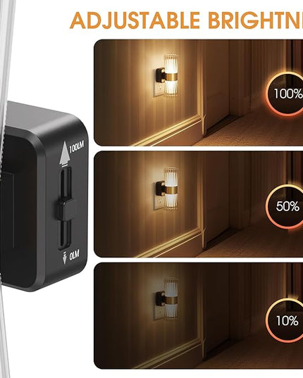 Night Light Plug into Wall, 2 Pack, 320° Rotation Night Light with Dusk to Dawn Light Sensor, Soft White 3000K, 0-100LM Adjustable Brightness, Unique Elegant Design for Use in Bedroom, Hallways