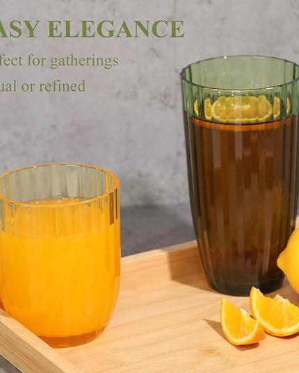 Acrylic Clear Highball Plastic Cups | Plastic Reusable Tumblers 15oz & 20oz (Set of 8) | Stackable | BPA-free Tumblers | Shatterproof | Top-rack Dishwasher Safe