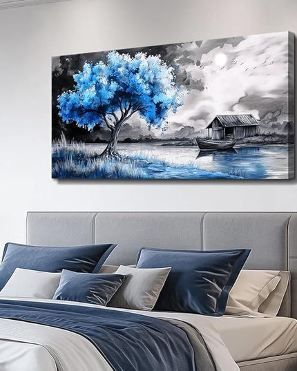 PHAOHUAXM large Wall Art For Living Room Bedroom Wall Decor Black White Scenery And Blue Trees Wall Painting Modern Home Decoration For Room Office Restaurant Canvas Art Prints Home Decor 20x40 In