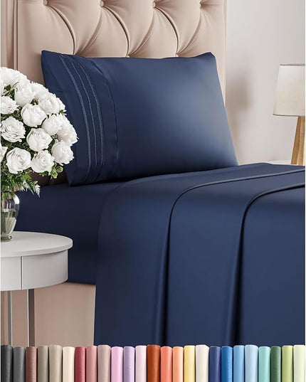 Twin XL Size 3 Piece Sheet Set - Comfy Breathable & Cooling Bed Sheets Set - Hotel Luxury Bedding for Women, Men, Kids, Teens, Boys & Girls - Deep Pockets, Soft, Wrinkle Free - Oeko-Tex - Navy Blue