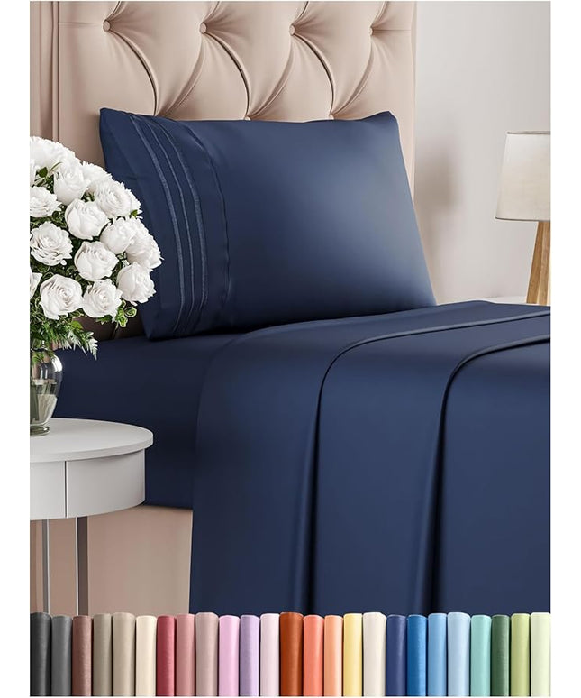 Twin Size 3 Piece Sheet Set - Comfy Breathable & Cooling Bed Sheets Set - Hotel Luxury Bedding for Women, Men, Kids, Teens, Boys & Girls - Deep Pockets, Ultra-Soft, Wrinkle Free - Oeko-Tex - Navy Blue