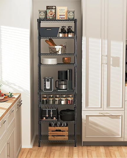 8 Tier 2000 lbs Storage Rack Metal Wire Shelving Unit, Storage Standing Shelf Organizer for Laundry Bathroom Kitchen Pantry Closet Garage Basement Utility Room, Black 13.8" D x 23.6" W x 79.5" H