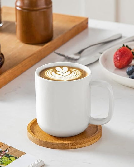 vancasso Porcelain Coffee Mugs Set, 12 oz Ceramic Coffee Cups for Latte Hot Tea Cappuccino Cocoa Milk Cups Set of 6, Dishwasher & Microwave Safe, White