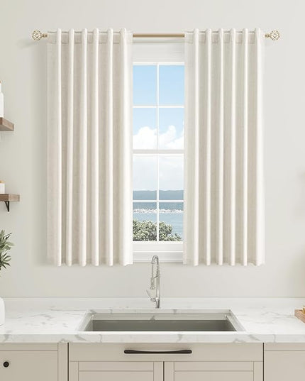Guken 100% Blackout Cream Linen Curtains 54 Inch Wide by 38 Inch 2 Panels Set for Living Room Bedroom Back Tab Thermal Insulated Black Out Linen Drapes Room Darkening Window Curtains