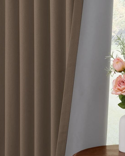 INOVADAY 100% Blackout Curtains for Bedroom, Black Out Curtains 96 Inch Long, Clip Rings Linen Blackout Drapes, Thermal Insulated Room Darkening for Living Room, 2 Panels - Linen Brown,W50xL96