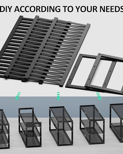 Bamboo Shoe Rack for Closet, Stackable 3 Tier Longer Shoe Organizer Shelf Holder Storage 12-15 Pairs for Entryway Door Hallway Bedroom Garage Space Saving Foldable Black