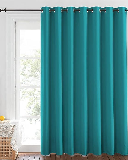 NICETOWN Blackout Sliding Glass Door Curtain - Grommet Thermal Insulated Patio Door Drape Extra Wide Room Darkening Voice Reducing for French Door (Peacock Teal, W100 x L84, 1 Piece)