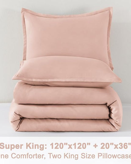 Litanika Comforters Blush Super King Size, 3 Pieces Lightweight Solid Bedding Set & Collections, All Season Fluffy Bed Set (120x120In Comforter & 2 Pillowcases)