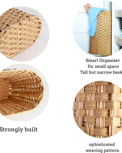 PEMAR Wicker Umbrella Holder, Hand Woven Umbrella Stand Basket Decorative Cane Holder Rack for Home, Entryway Multipurpose Narrow Tall Basket (Natural)