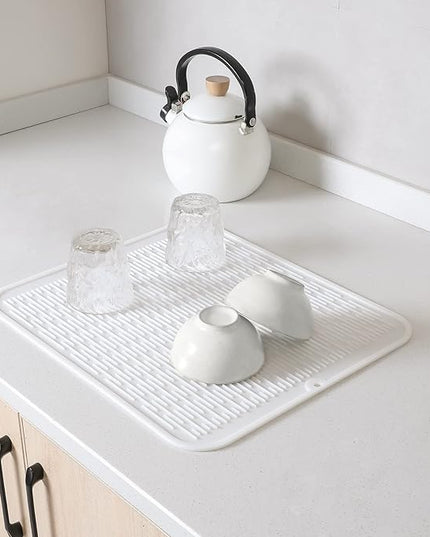 Silicone Dish Drying Mat for Multiple Usage,Easy clean,Eco-friendly,Heat-resistant Silicone Mat for Kitchen Counter or Sink,Refrigerator or Drawer Liner White 2XL 24 inches x 18 inches