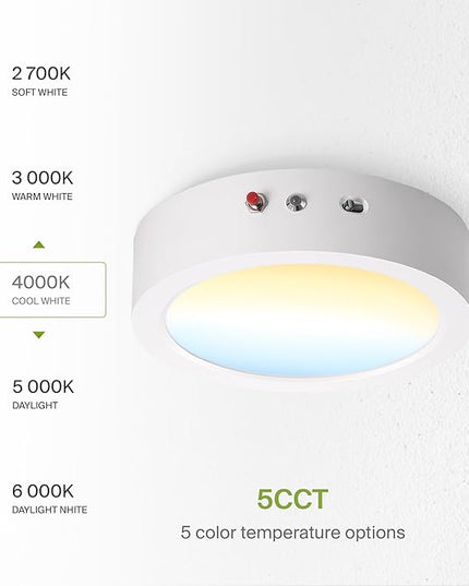 ASD LED 9" Round Flush Mount Ceiling Light Fixture, Low Profile Surface Lighting | 5CCT, Dimmable, Battery Backup, ETL Listed | 18W 1600LM 2700-6000K 120V | Kitchen, Hallway Lamp | White, 12 Pack