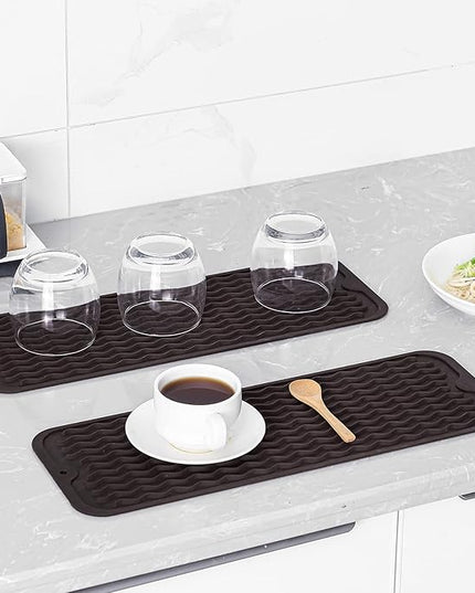 Silicone Dish Drying Mat for Multiple Usage,Easy clean,Eco-friendly,Heat-resistant Silicone Mat for Kitchen Counter,Sink,Bar,Bottle,or Cup Coffee M 17 inches x 6 inches