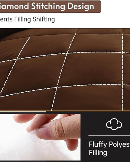 MUXHOMO 7 Pieces King Comforter Set, Reversible Bed in a Bag King Size, All Season Bedding Set with Comforter, Flat Sheet, Fitted Sheet, Pillowcases & Shams, Brown & Khaki