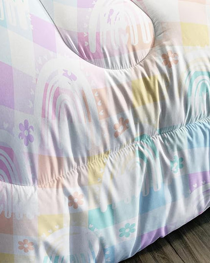 Colorful Boho Rainbow Comforter Set,Colorful Checker 3 Piece Bedding Set Full for Boy Girl,70s 80s 90s Bedding Quilt Set 70s Decor,Soft Microfiber Lightweight 1 Comforter 2 Pillowcases All Season