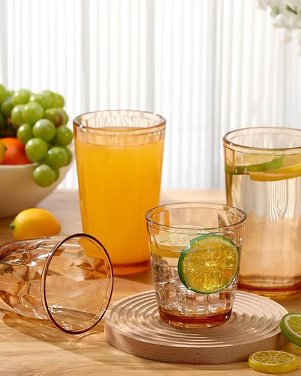 Set of 8 Plastic Drinking Glasses 16 Oz and 10 Oz Reusable Plastic Tumblers Acrylic Tall and Short Unbreakable Water Cups for Indoor Outdoor Home Picnic Party(Orange)
