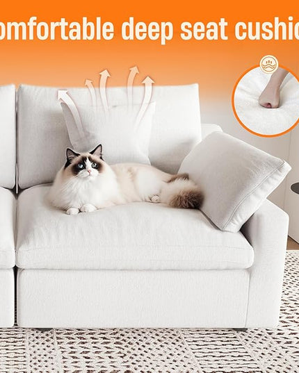 Cloud Modular Sectional Sofa Couch for Livingroom,82inch Down Filled Convertible Sectional Sofa for Living Room Set,Wide Seat LoveSofa,Covers Washable&Replaceable, White