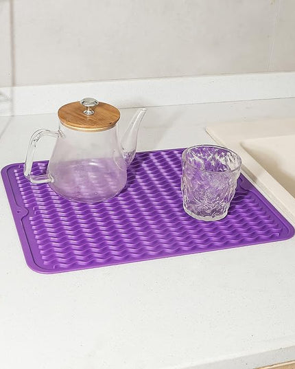 Silicone Dish Drying Mat for Multiple Usage,Easy clean,Eco-friendly,Heat-resistant Silicone Mat for Kitchen Counter or Sink,Refrigerator or drawer liner Purple L 16 inches x 12 inches