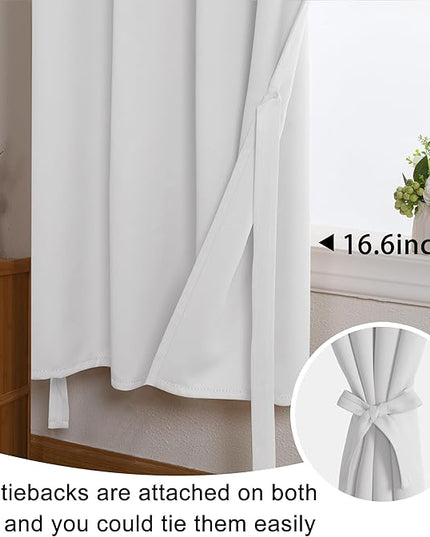 JIUZHEN Short Curtains Kitchen Half Window Blackout Curtains with Tiebacks for Baseroom Shadows, Grommet Curtains for Living Room, Set of 2 Window Curtain Panels, 52 x 30 Inch Length，Greyish White