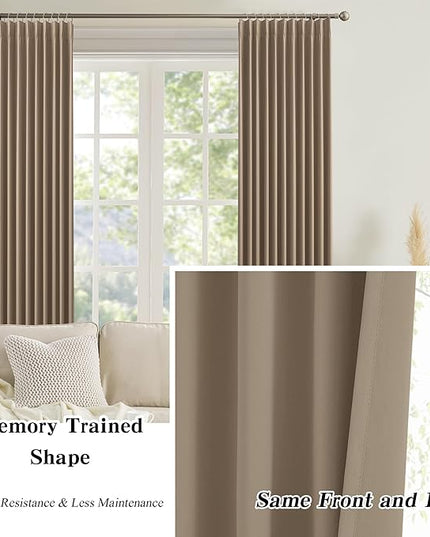 80 Inch Wide Black Pinch Pleated Curtains 80 x 108, Thermal Insulated Noise Cancelling Living Room Office Drapes 108 Inches Long, Patio Sliding Glass Door Window Curtain 2 Panels, Cappuccino