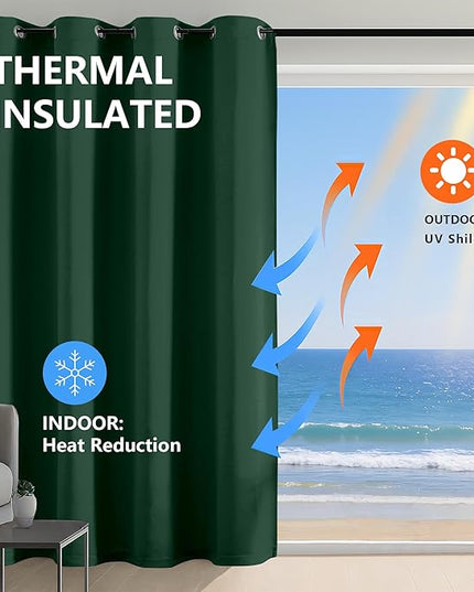 Simplebrand Ever Green Extra Long 10ft Curtains for Patio 120 Inches Long 2 Panels Set, Room Darkening Light Blocking Solid Thermal Insulated Energy Saving Grommet Noise Reducing Curtains, 50 Wx120 L