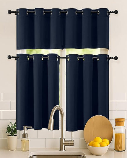 Simplebrand Navy Blue Room Darkening Curtains for Bedroom 45 Inches Long 2 Panels Set, Sunlight Blocking Curtains for Small Windows, Grommet Energy Saving Thermal Insulated Short Drapes, 40Wx45L