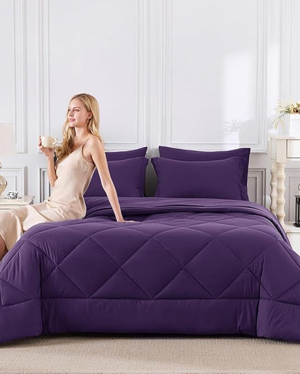CozyLux Queen Comforter Set Purple - Bed in a Bag Queen Size 7 Pieces, Luxury Soft Bed Set for All Seasons, Bedding Set with Down Alternative Comforter, Sheets, Pillowcases & Shams