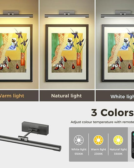 Joosenhouse Battery Operated Wireless Picture Light with Adjustable Swing Arm, Dimmable with Remote Control and Timer, 16.53 Inch Brushed Grey Rechargeable Display Light for Art and Gallery Displays