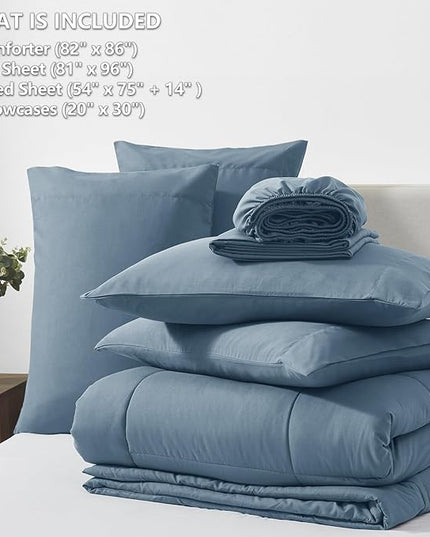 CozyLux Full Size Comforter Sets Mineral Blue, 7 Pieces Bed in a Bag, Blue Comforter Full Size, All Season Bedding Sets with Stitch Quilted Comforter, Flat Sheet, Fitted Sheet, Pillowcases