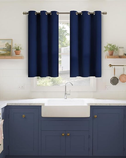 YoungsTex Navy Blue Blackout Kirchen Curtains 40 Inches Long - Thermal Insulated Drapes with Grommet Room Darkening Short Length for Bedroom Bathroom Windows, 34 x 40 Inch, 2 Panels