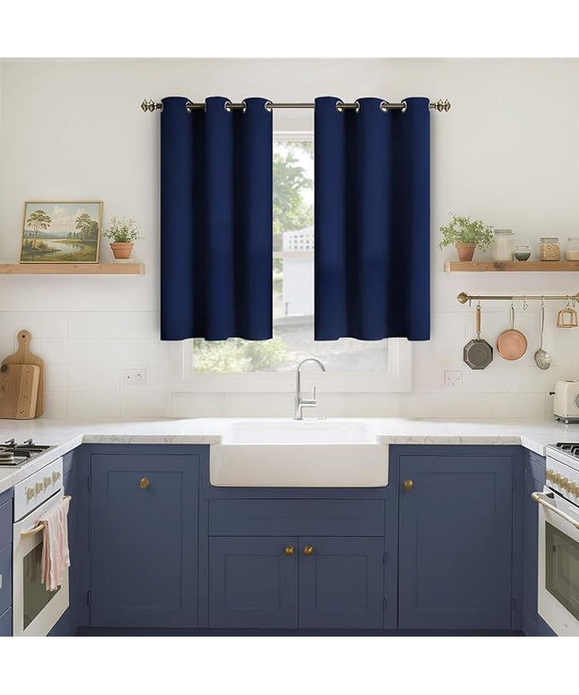 YoungsTex Navy Blue Blackout Kirchen Curtains 40 Inches Long - Thermal Insulated Drapes with Grommet Room Darkening Short Length for Bedroom Bathroom Windows, 34 x 40 Inch, 2 Panels