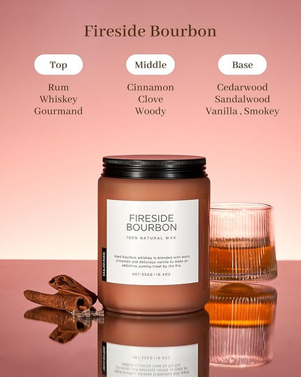 M&SENSE Fireside Bourbon Scented Candles, 2 Wick Jar Candle 19.4oz 110 Hour Long Lasting, Organic Natural Soy Wax Candle for Bedroom Kitchen Home Decor, Warm Housewarming Gifts for Men Women