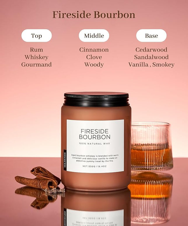M&SENSE Fireside Bourbon Scented Candles, 2 Wick Jar Candle 19.4oz 110 Hour Long Lasting, Organic Natural Soy Wax Candle for Bedroom Kitchen Home Decor, Warm Housewarming Gifts for Men Women