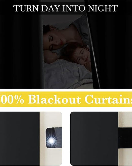 NICETOWN 100% Blackout Curtains 72 inch Long, Grommet Travel Blackout Curtains Thermal Window Treatments Lightweight Easy to Install for Baby/Kids Room, Jet Black, W52 x L72, 2 Panels